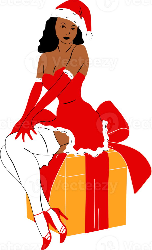 Girl is dressed in a sexy Christmas dress. Cute ladies. Pin-up, retro style png