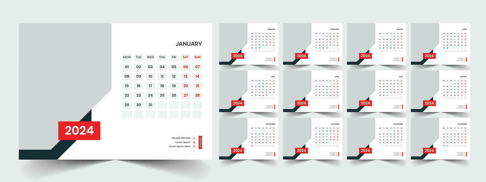 Planner template with calendar for 2024 year vector