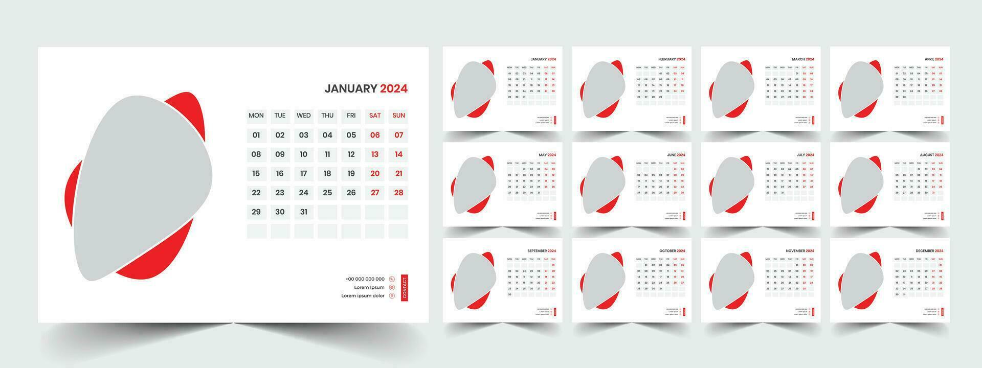 Planner template with calendar for 2024 year vector