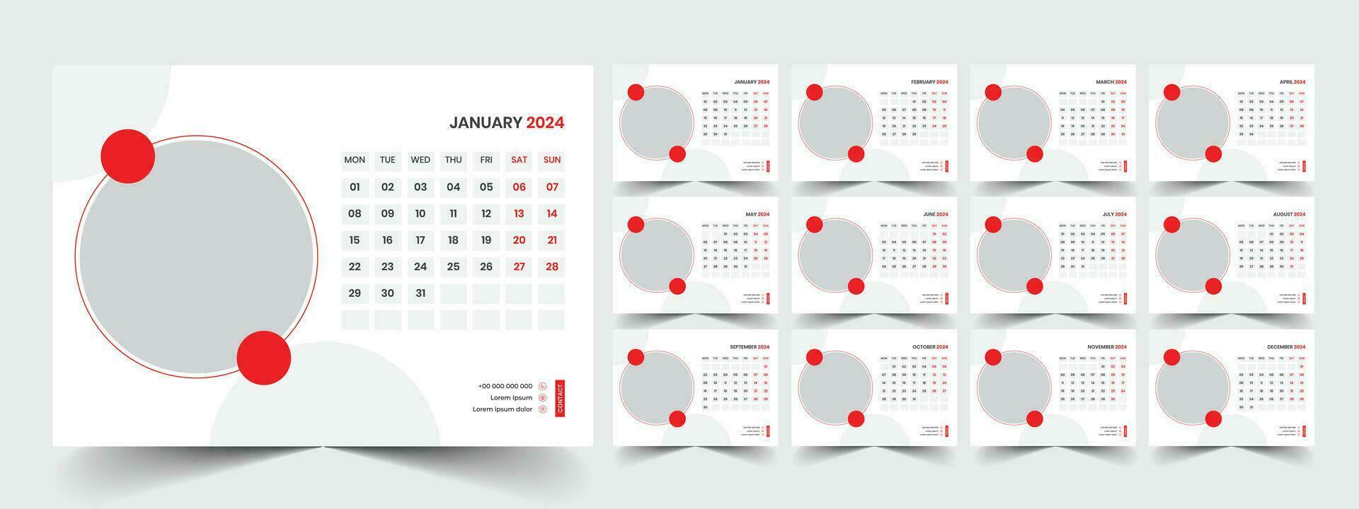 Planner template with calendar for 2024 year vector