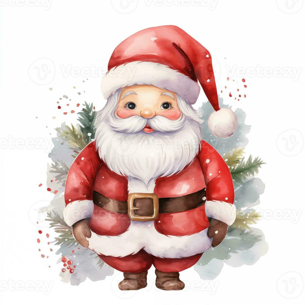 Watercolor Santa Claus in red suit, Christmas illustration, clipart on white background photo