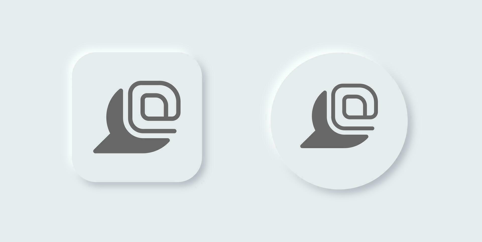 Mention solid icon in neomorphic design style. At signs vector illustration.