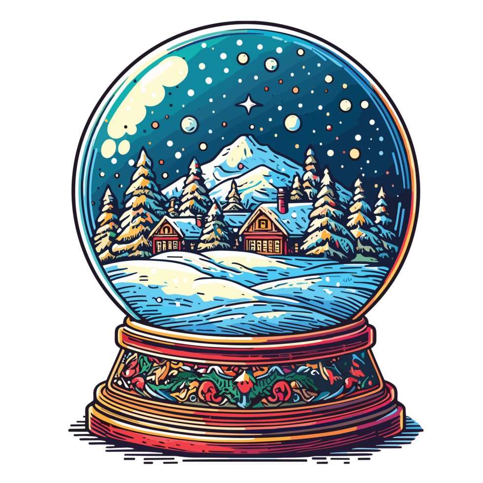 Trees And Mountain Inside Snow Globe Clipart - Ai Generative png