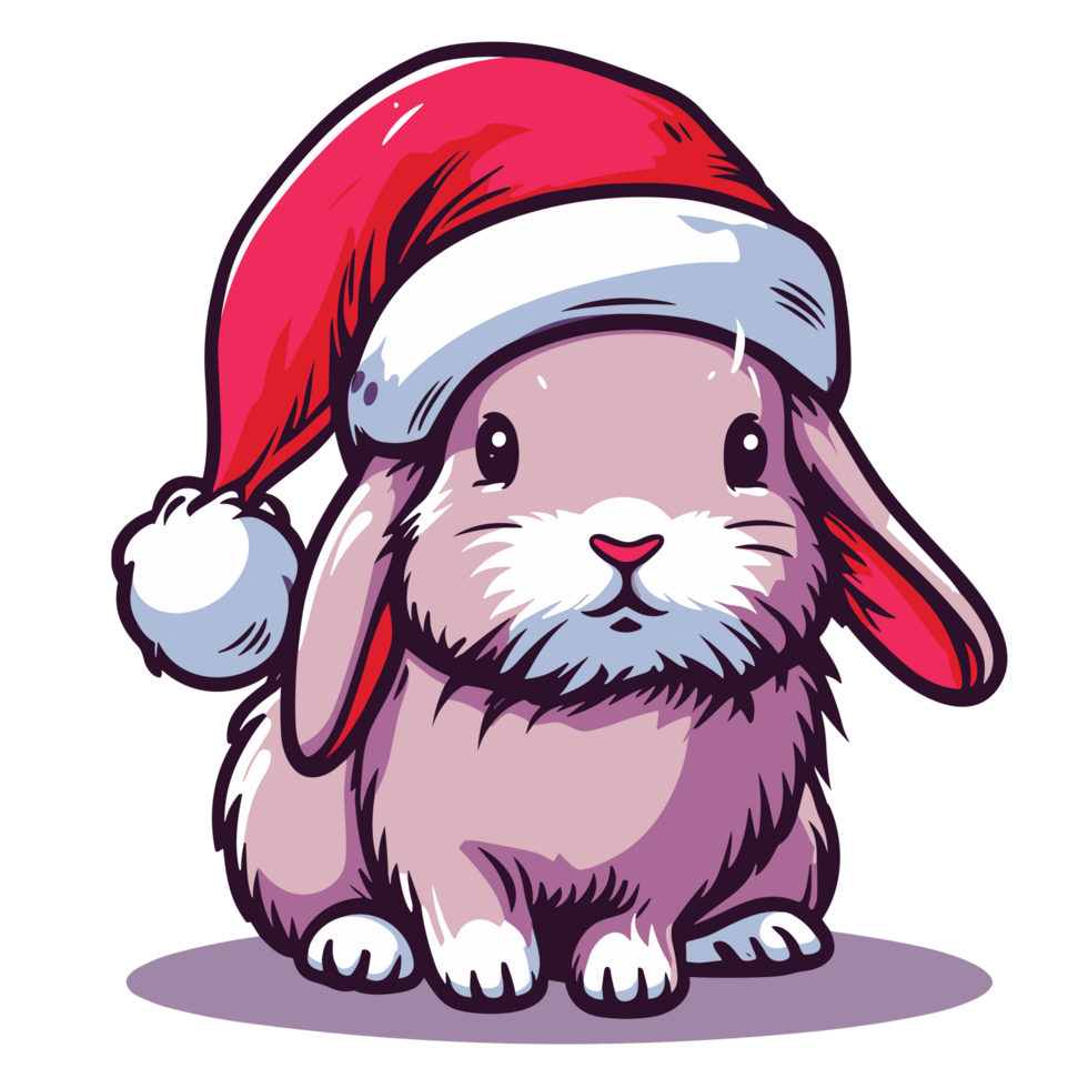 Beautiful Rabbit Wearing Santa Hat - Ai Generative png