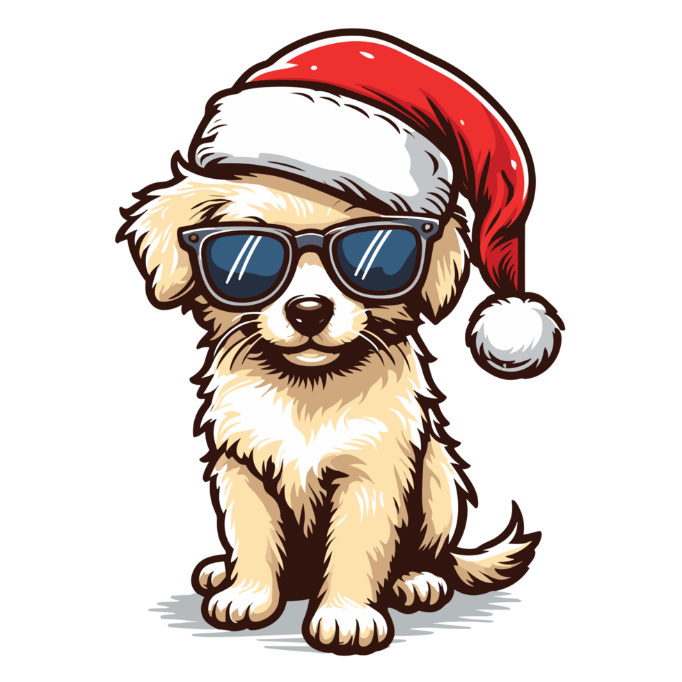 Beautiful Dog Wearing Santa Hat Clipart - Ai Generative png