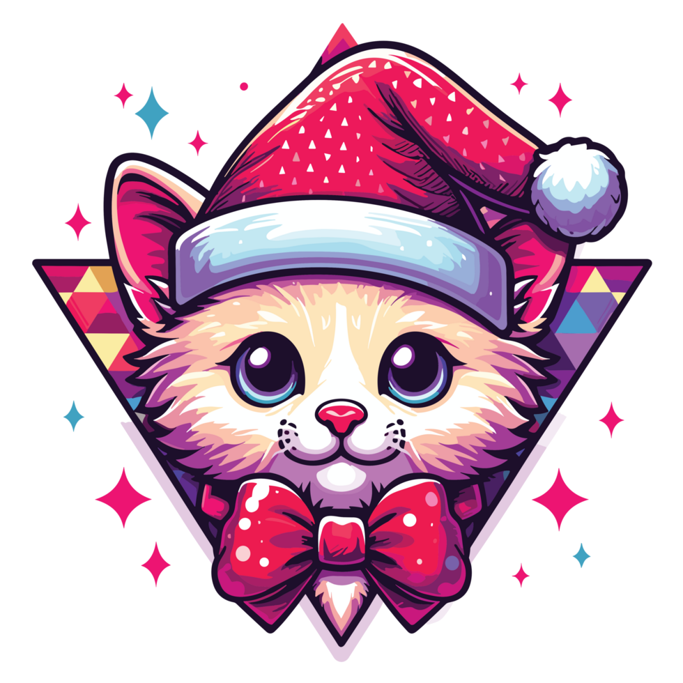 Beatutiful Cat Wearing Santa Hat - Ai Generative png