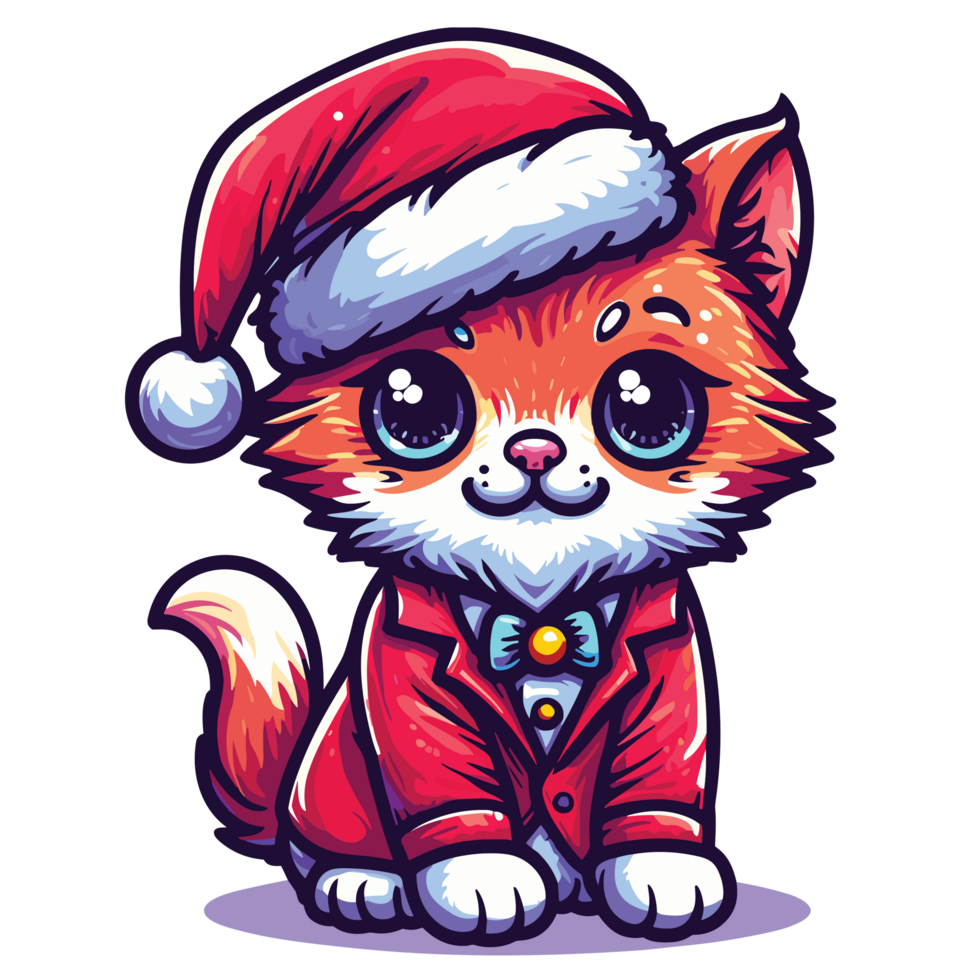 Beatutiful Cat Wearing Santa Hat - Ai Generative png