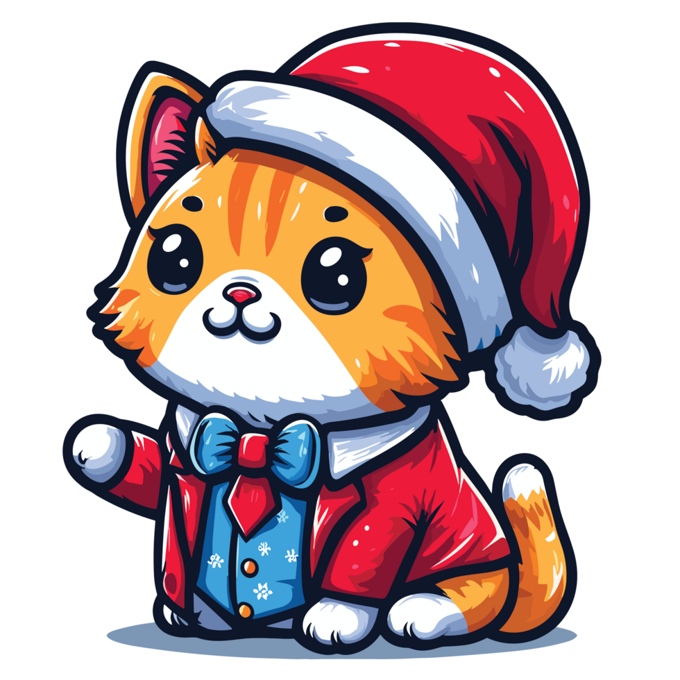 Beatutiful Cat Wearing Santa Hat - Ai Generative png
