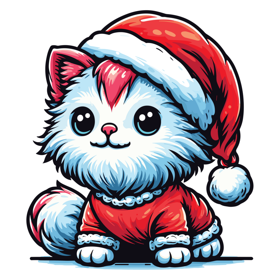 Beatutiful Cat Wearing Santa Hat - Ai Generative png