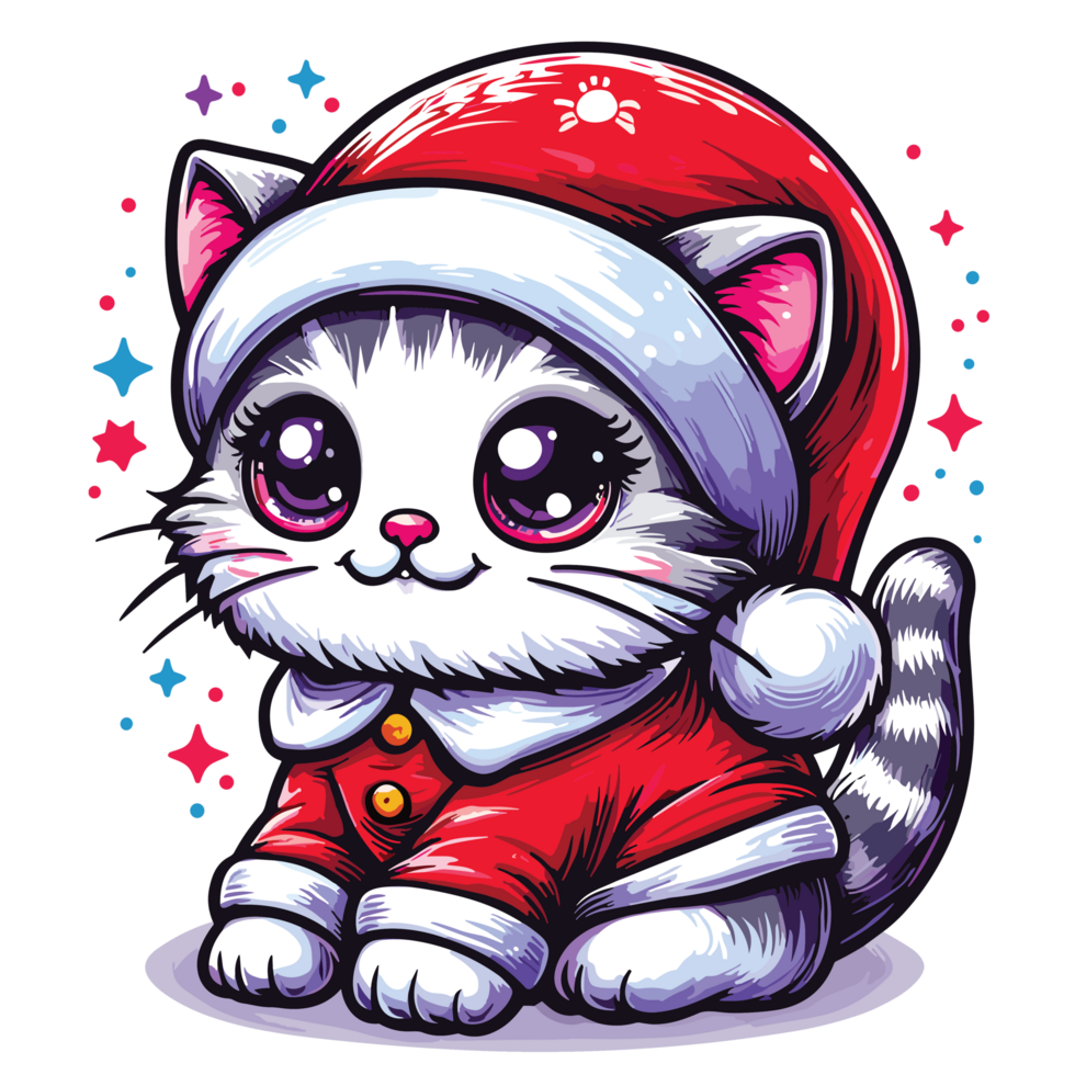 Beatutiful Cat Wearing Santa Hat - Ai Generative png