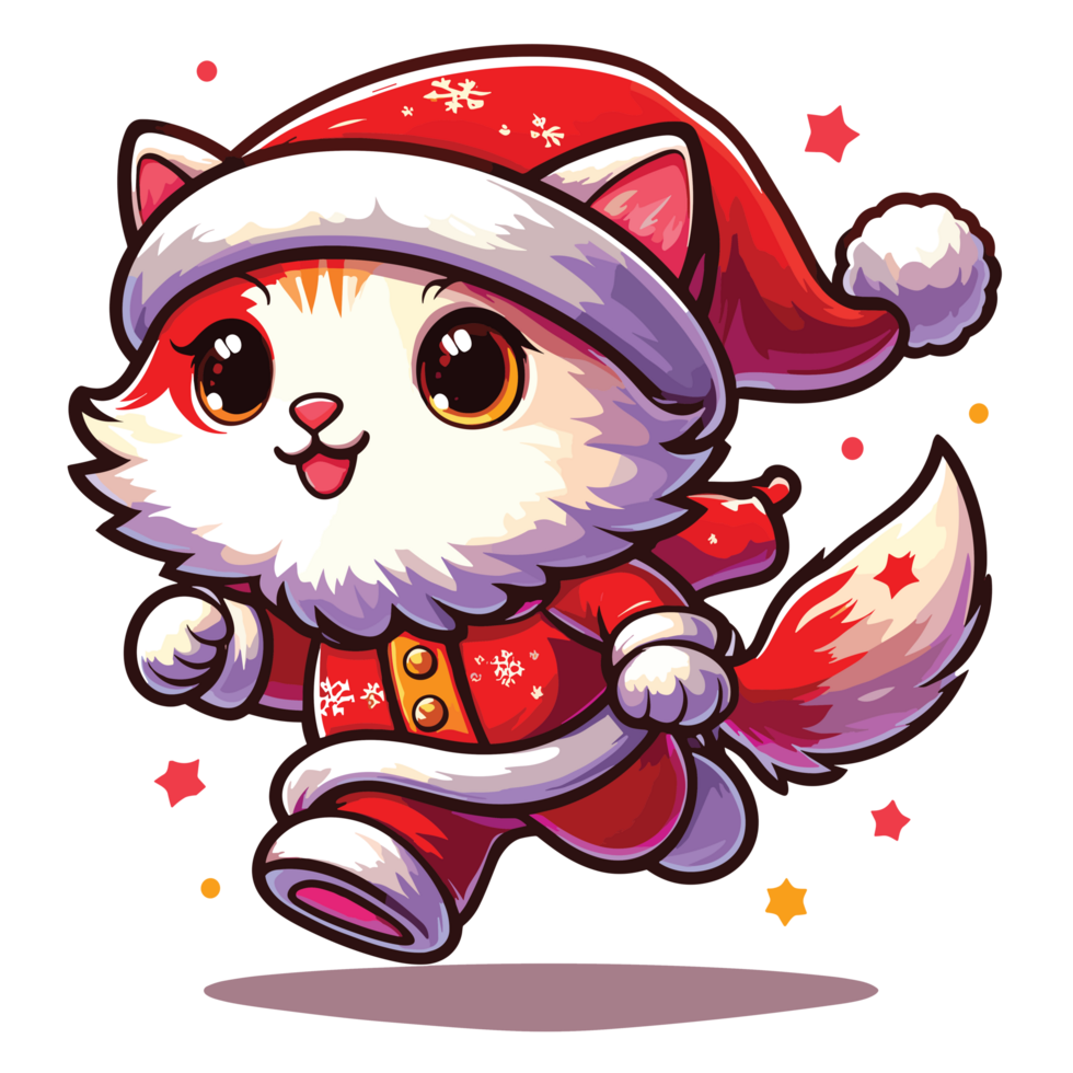 Beatutiful Cat Wearing Santa Hat - Ai Generative png