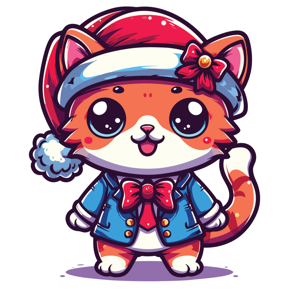 Beatutiful Cat Wearing Santa Hat - Ai Generative png