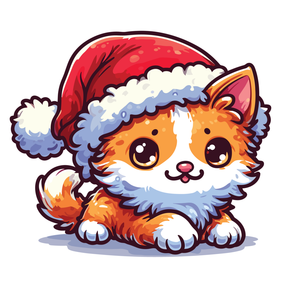 Beatutiful Cat Wearing Santa Hat - Ai Generative png