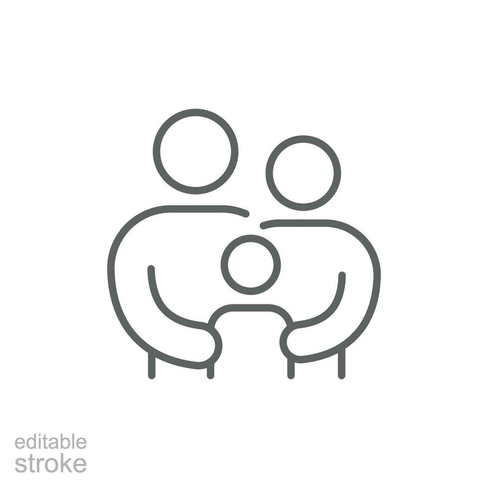 Family icon. Simple outline style. Parents and child, father, mother, kid, couple, together concept. Thin line symbol. Vector illustration isolated. Editable stroke.