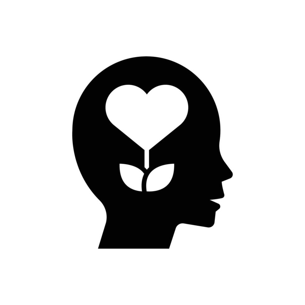 Mental health icon. Simple solid style. Positive mind wellbeing, brain, emotion, mental health development and care concept. Black silhouette, glyph symbol. Vector illustration isolated.