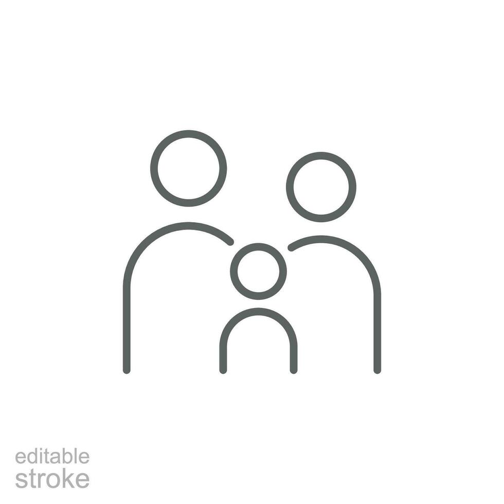 Family icon. Simple outline style. Parents and child, father, mother, kid, couple, together concept. Thin line symbol. Vector illustration isolated. Editable stroke.