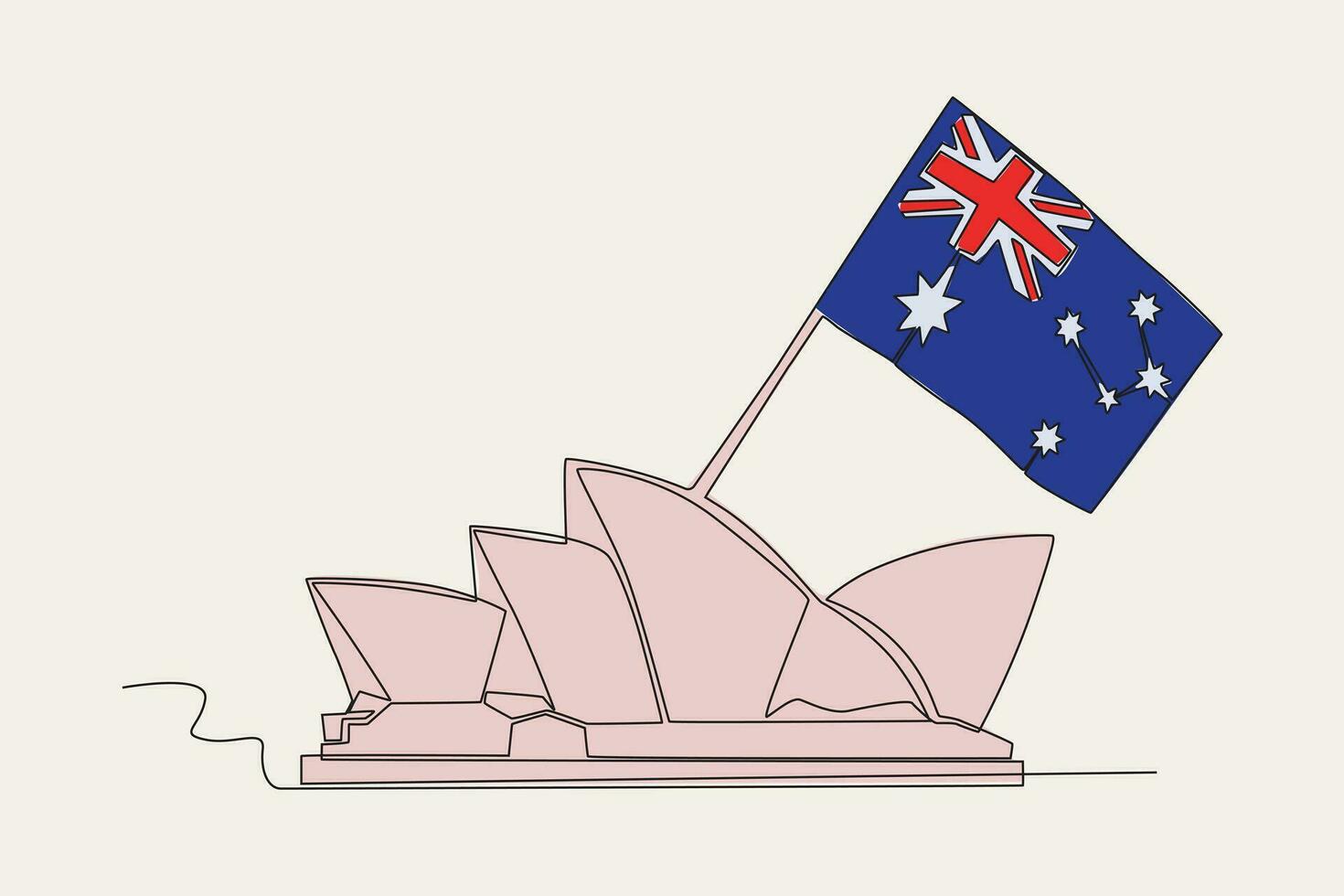 Color illustration of a Sydney opera house and the flag of Australia vector