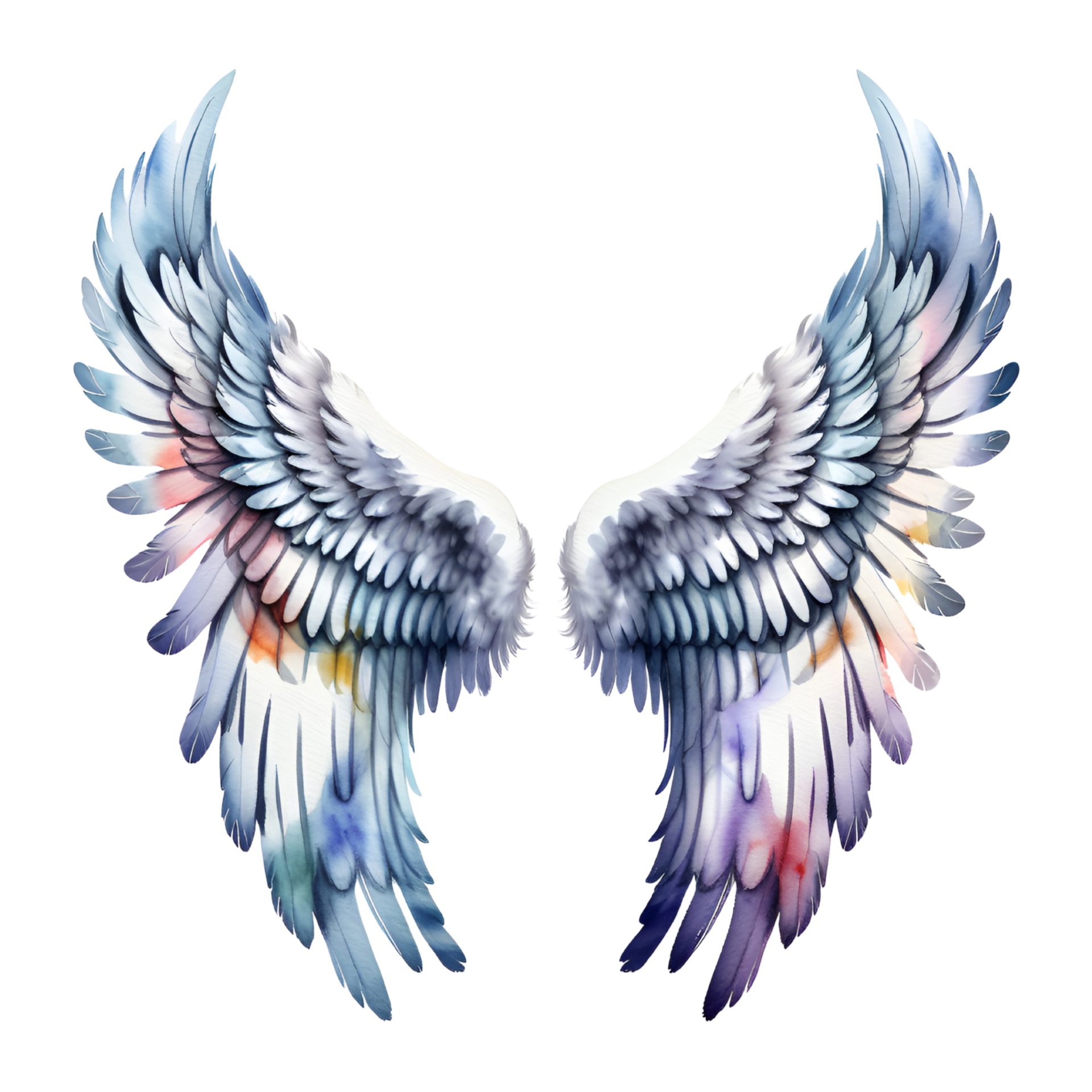 Watercolor Angel Wings Isolated on Transparent Background. AI