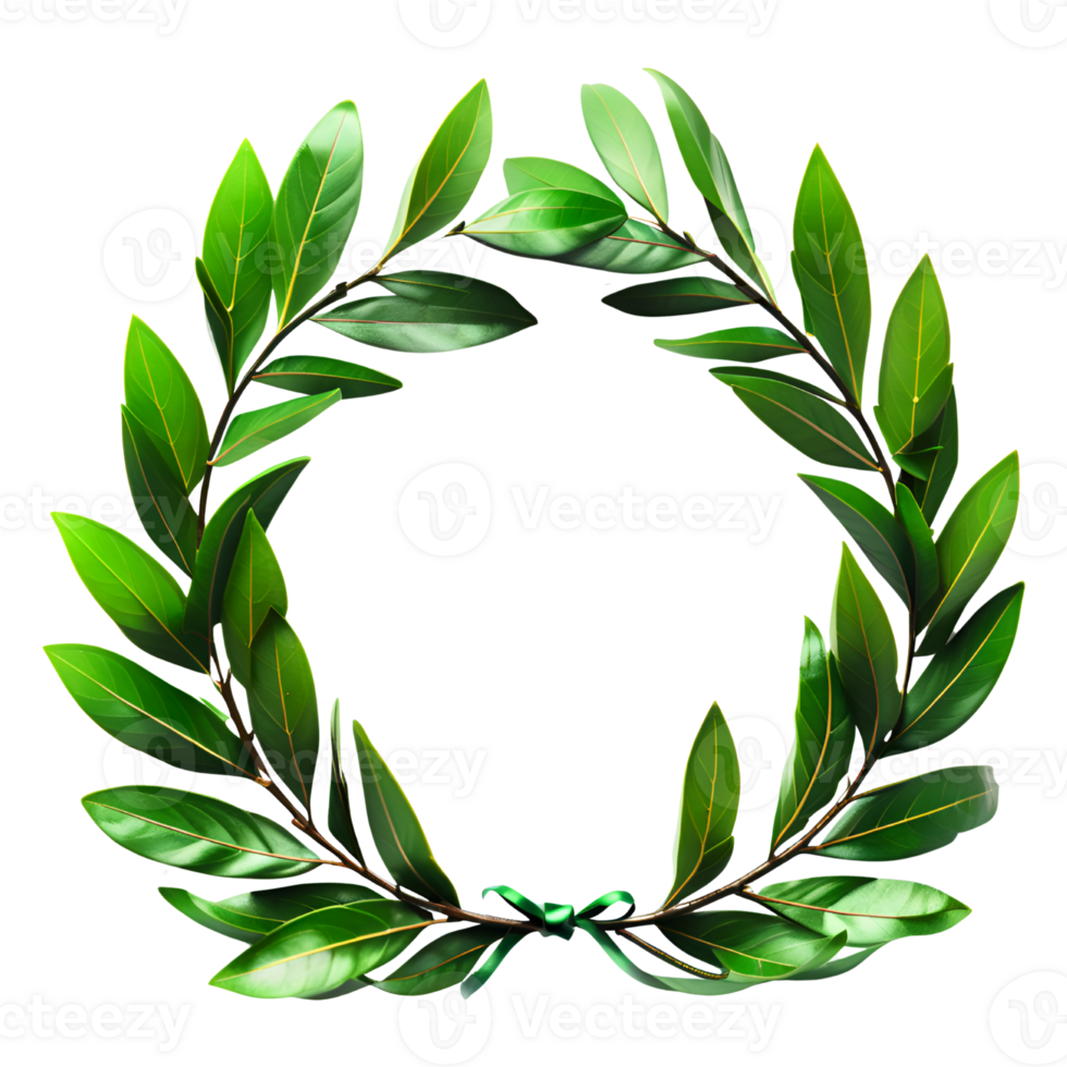Green Laurel wreath Isolated on Transparent Background. AI Generative png