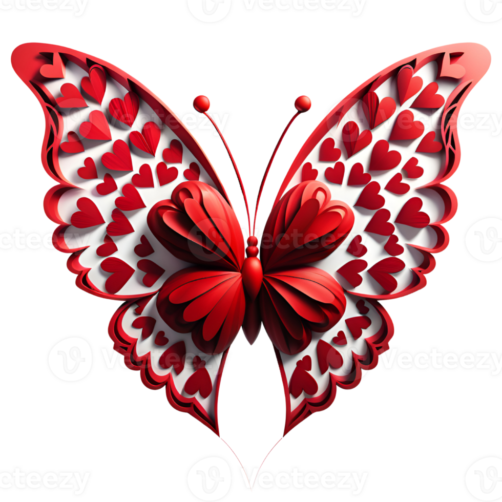 Red Butterfly Pattern in Heart Shape Isolated. AI Generative png