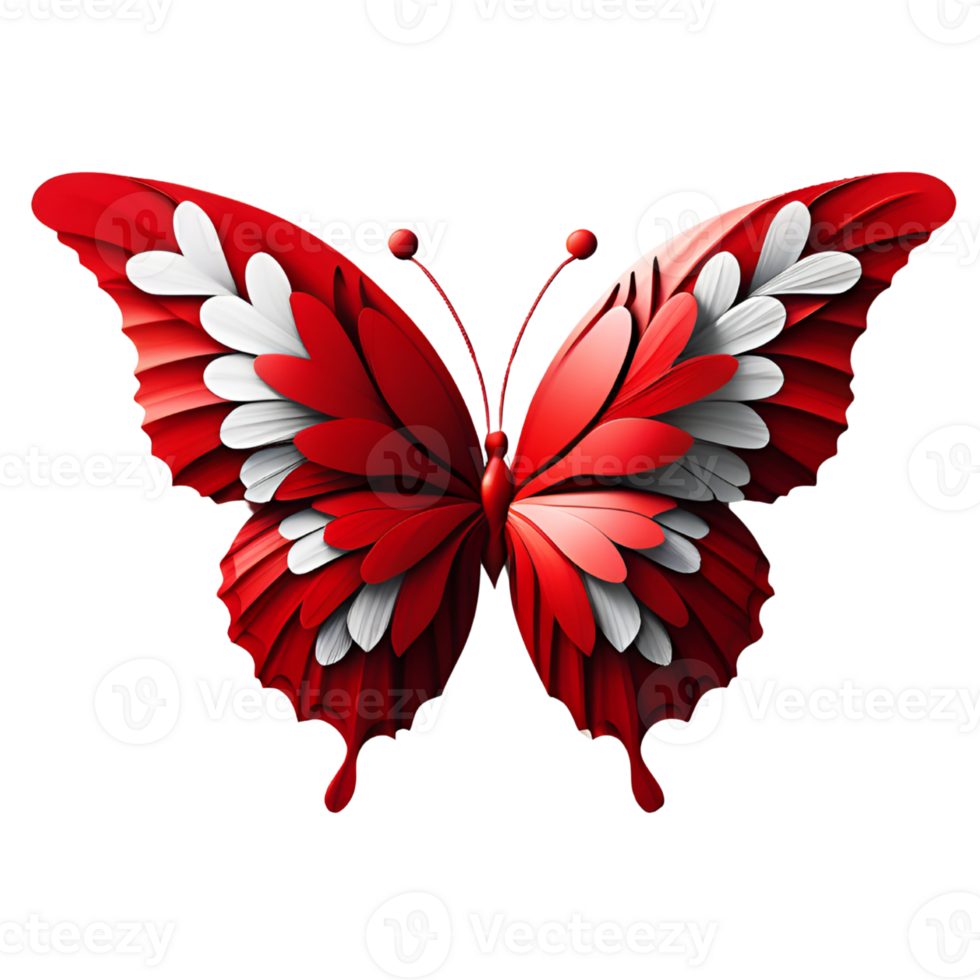 Red Butterfly Pattern in Heart Shape Isolated. AI Generative png