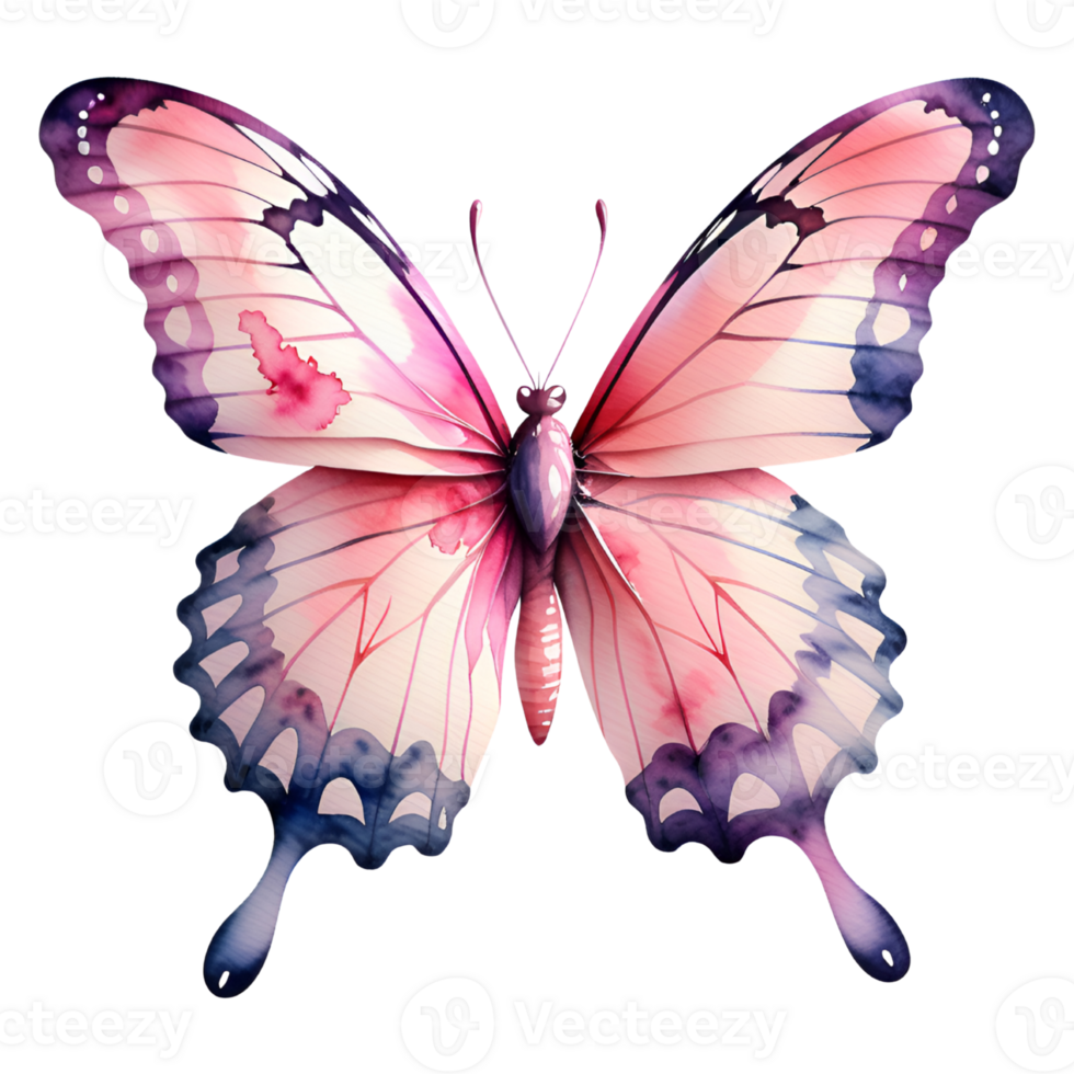Watercolor Pink Butterfly Isolated on a Transparent Background. AI Generative png