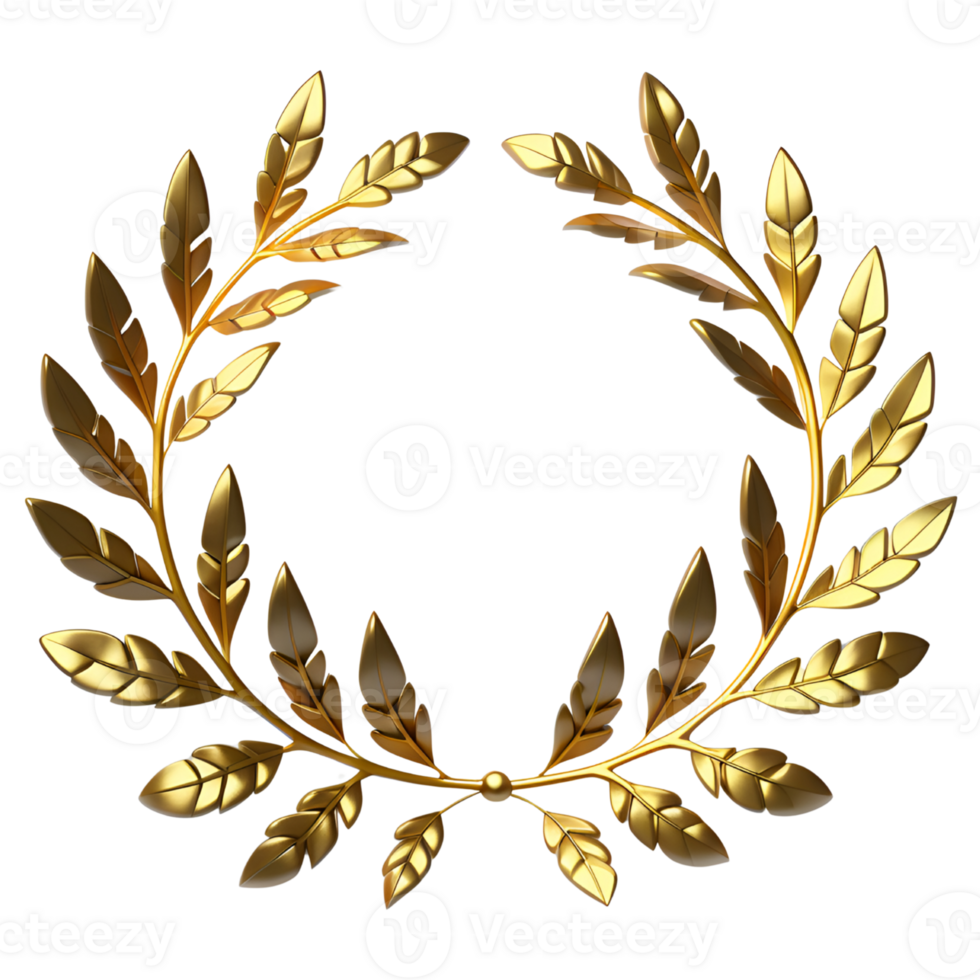 Golden Laurel wreath Isolated on Transparent Background. AI Generative png
