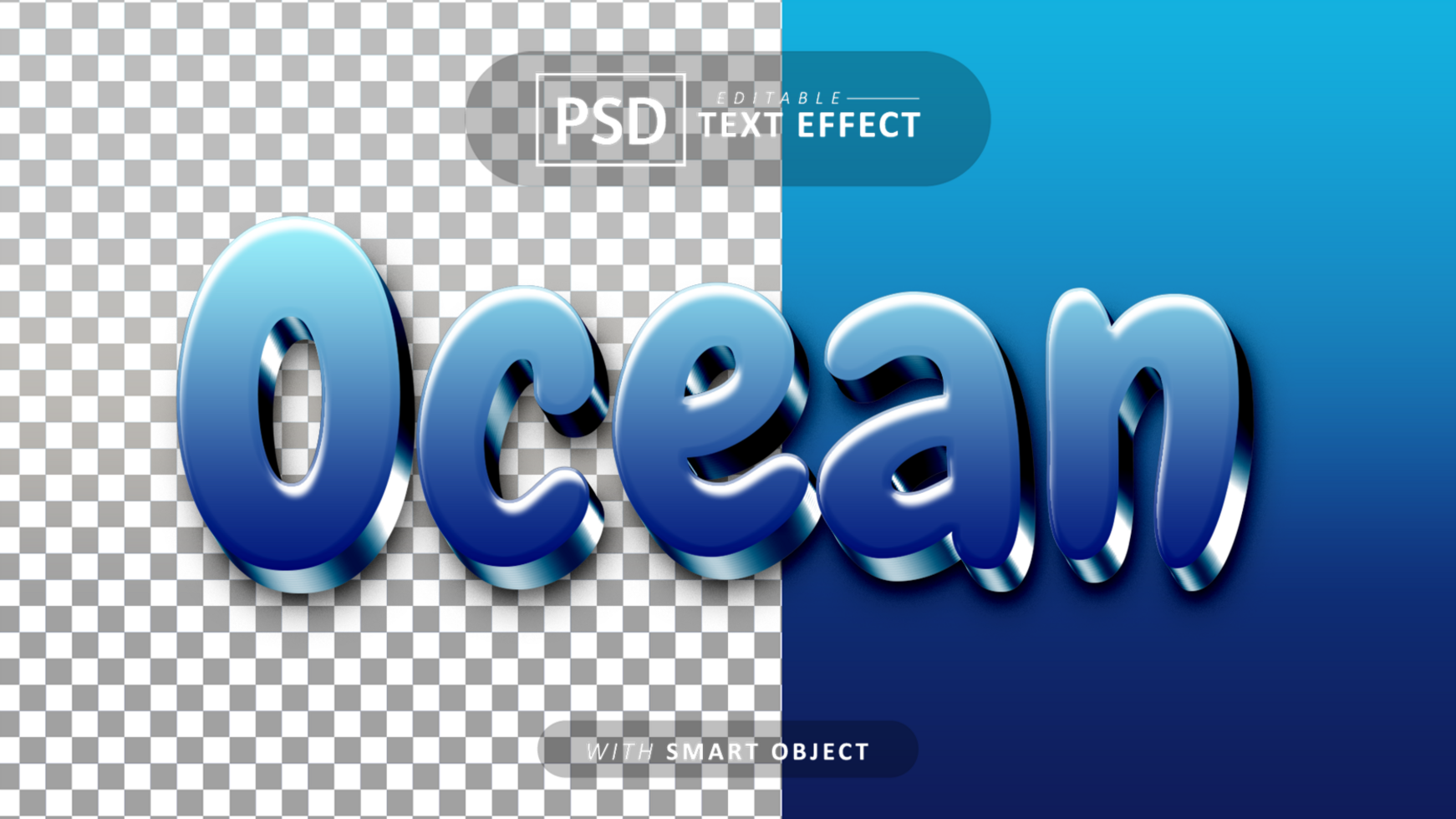 Ocean 3d text effect editable psd