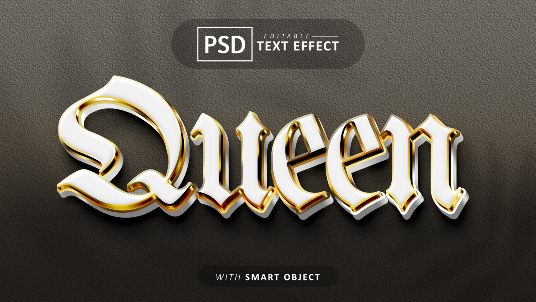 Queen luxury white gold text effect psd