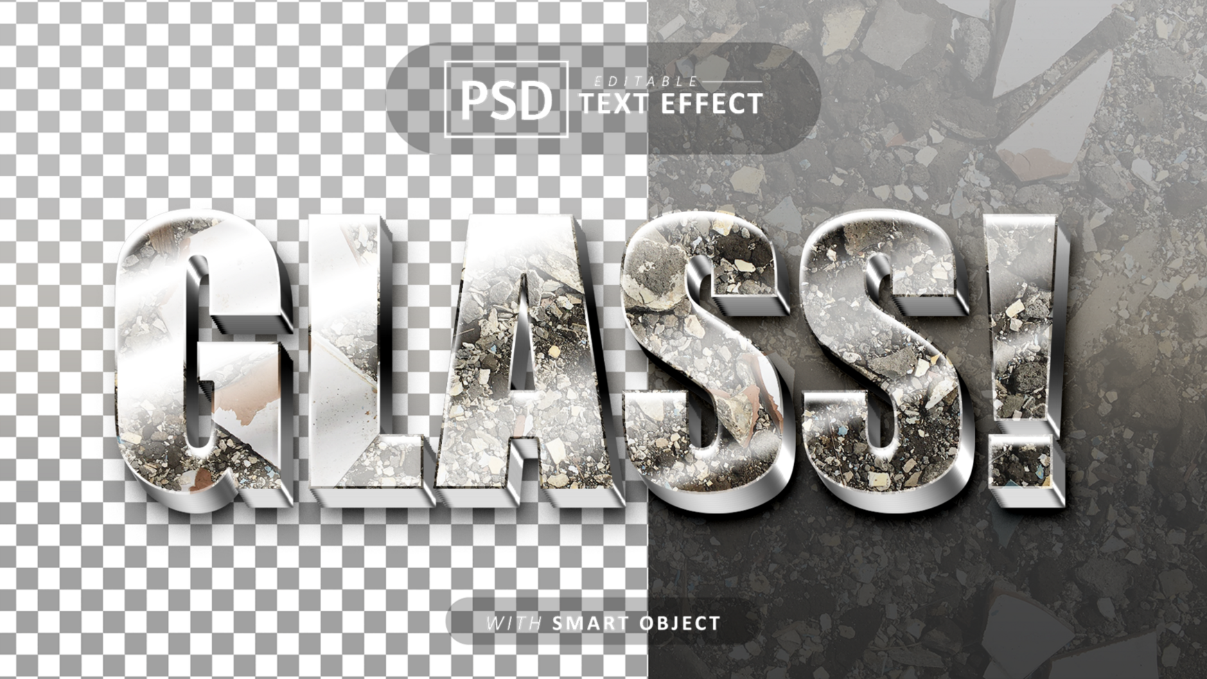 Glass 3d text effect editable psd