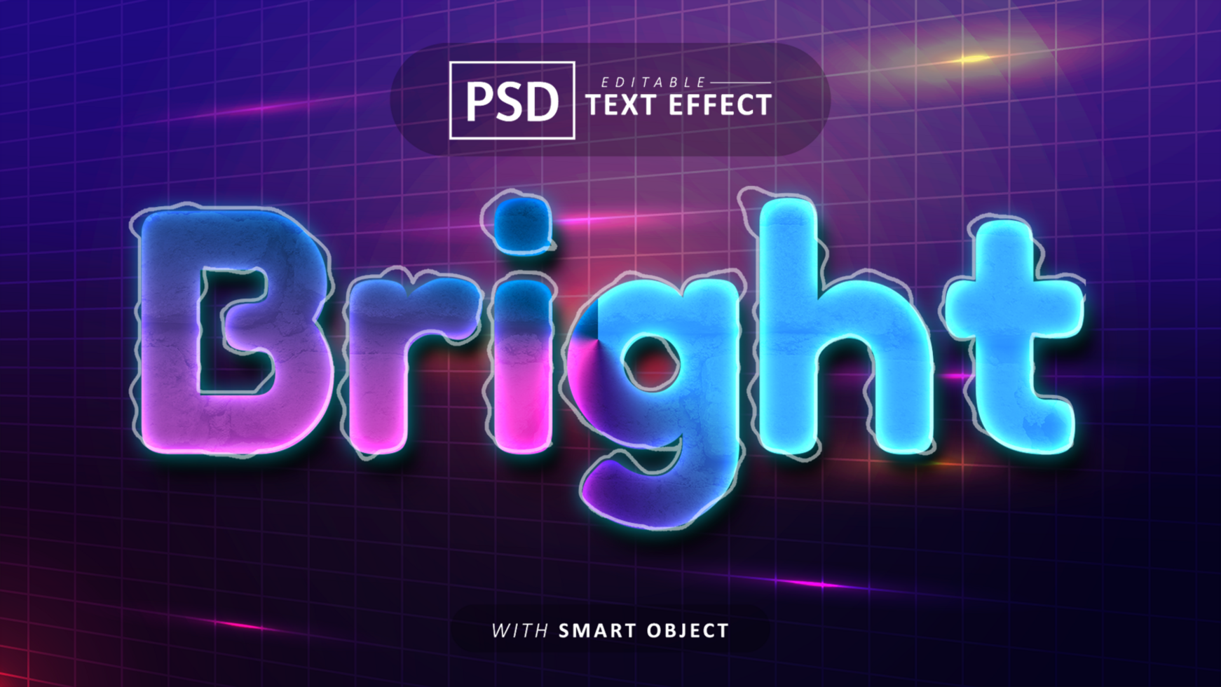 Bright neon text effect editable psd