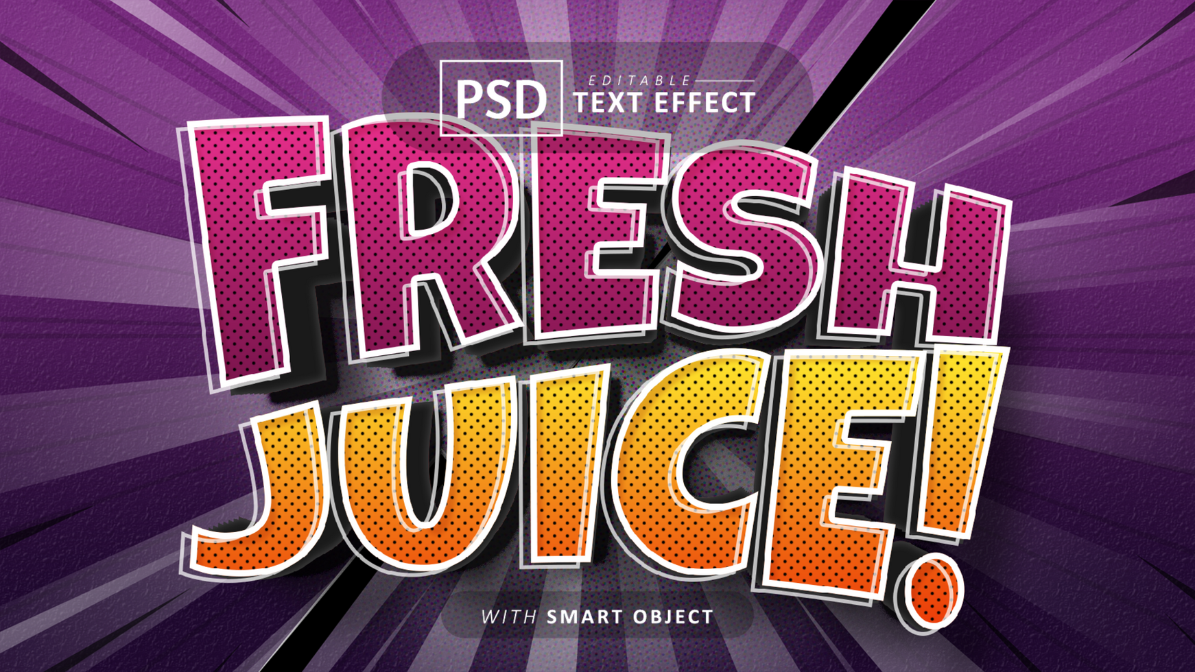 Fresh juice comic style text effect editable psd