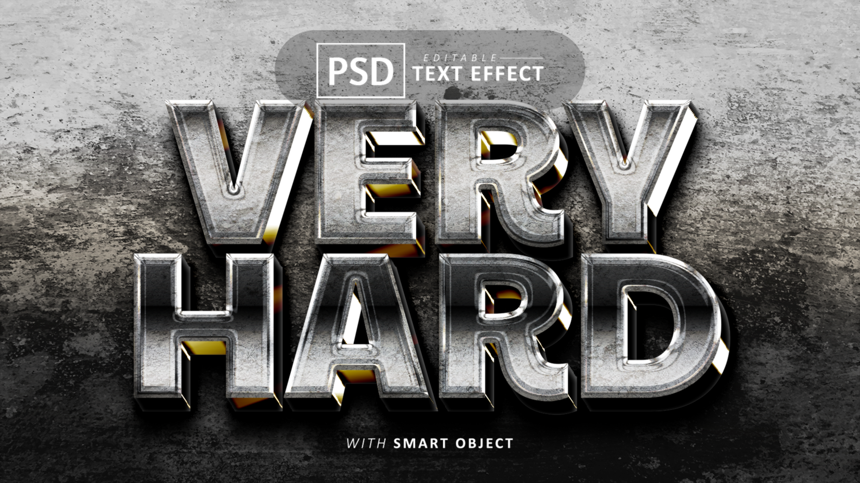 Very hard 3d text effect editable psd