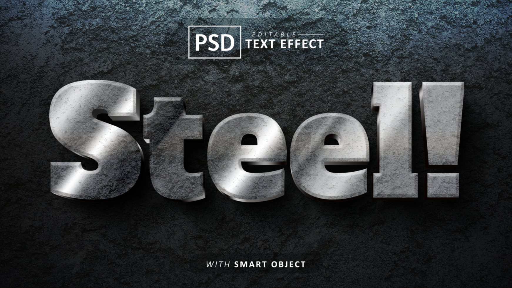Steel 3d text effect editable psd
