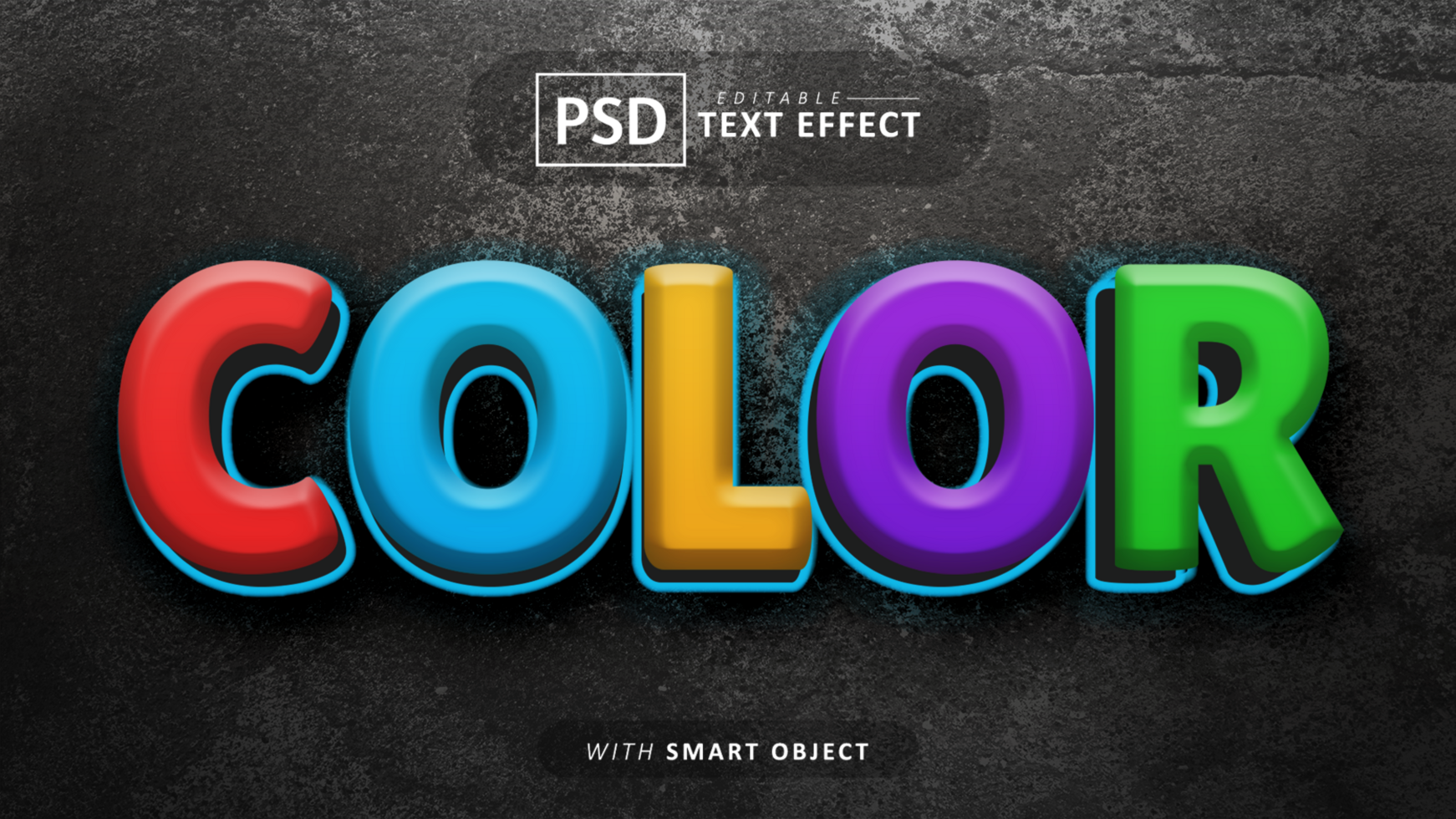 Color 3d text effect editable psd