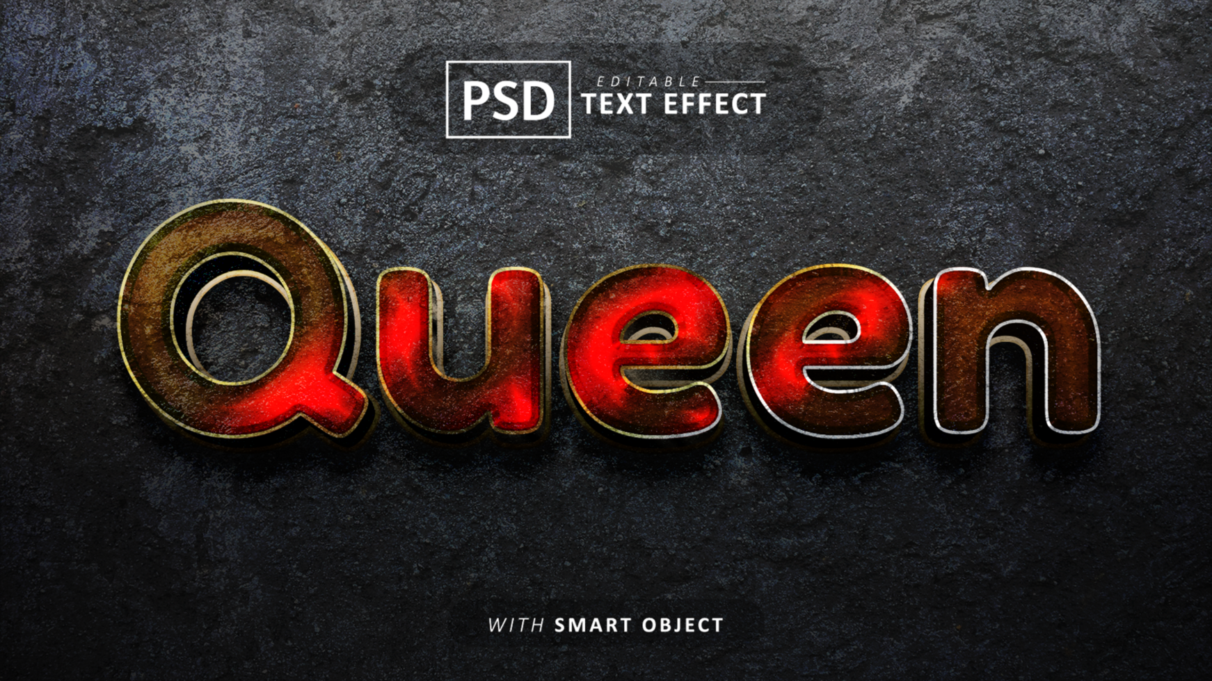 Queen 3d text effect editable psd