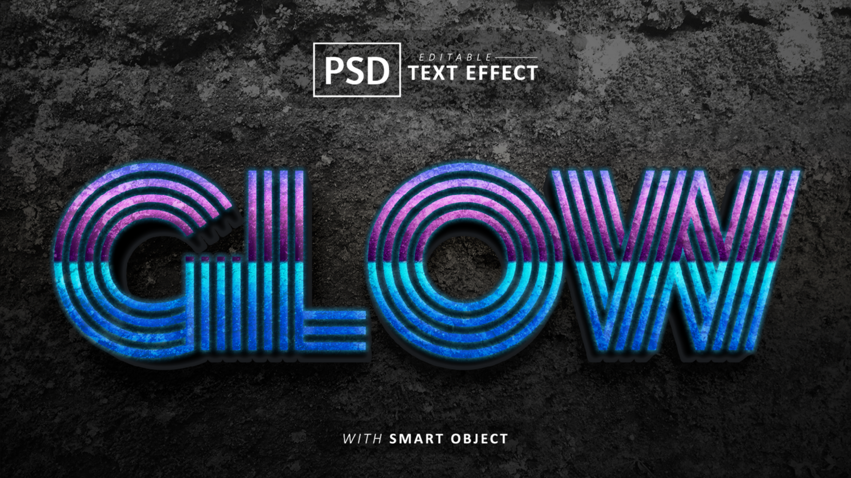 Line glow text effect editable psd