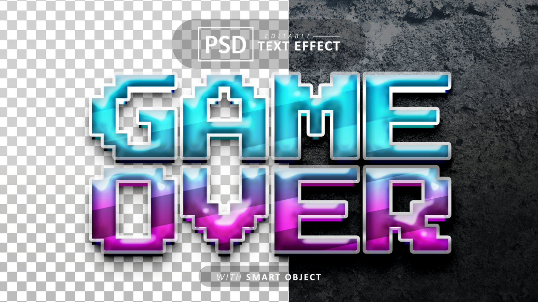 Game over pixel text - editable 3d font effects psd