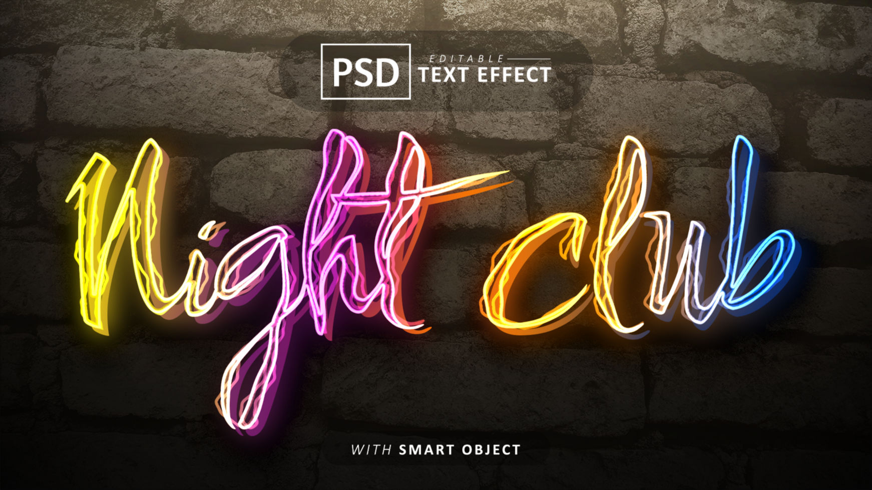 Night club text - editable neon font effects psd