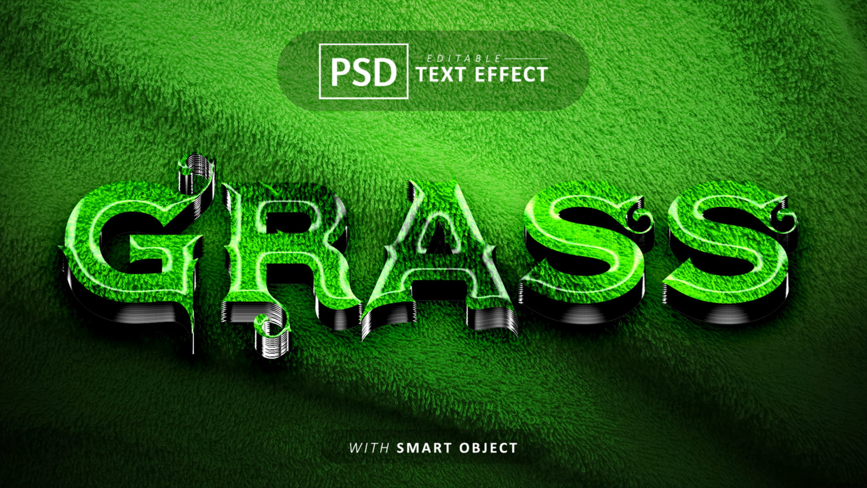Grass text - editable 3d font effect psd