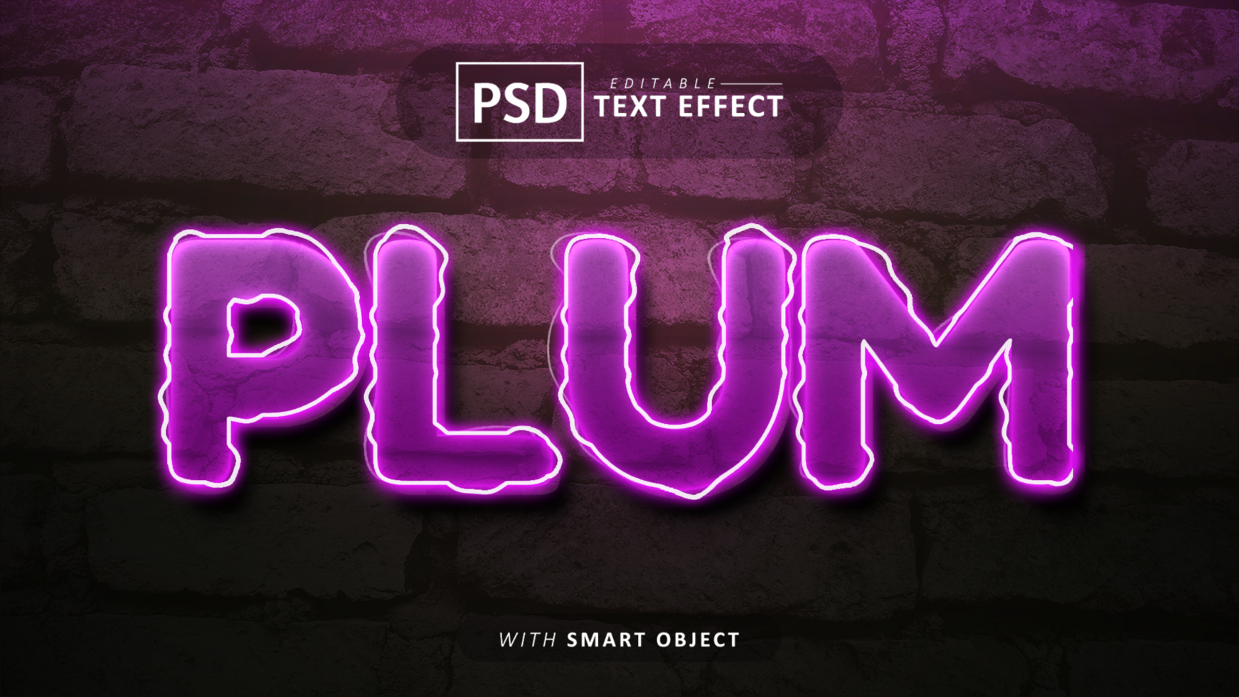 Plum text - editable purple neon font effect psd