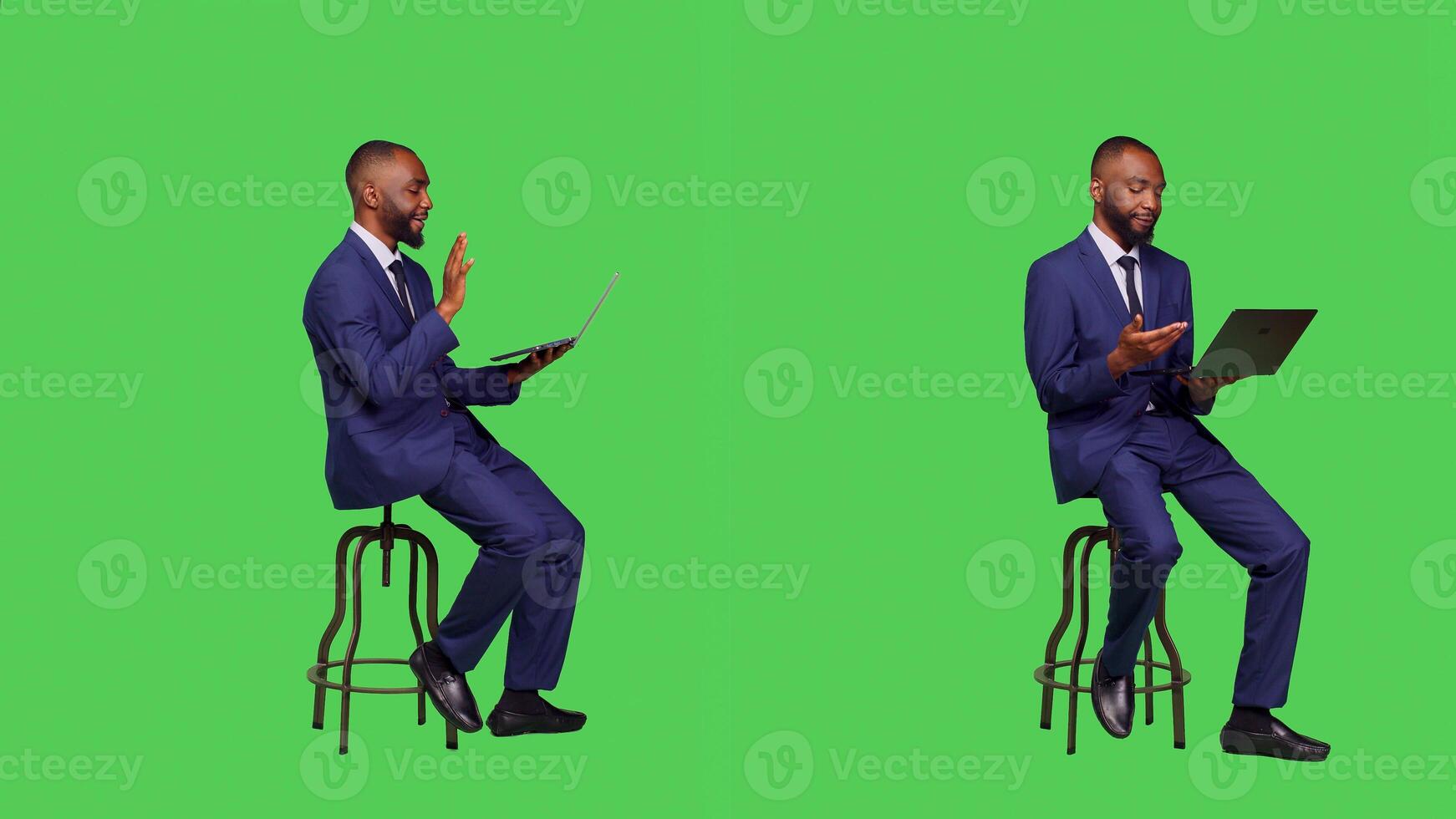 Startup worker attending videocall business meeting on camera, using laptop to talk to people on remote videoconference chat. Professional person on online teleconference call. photo