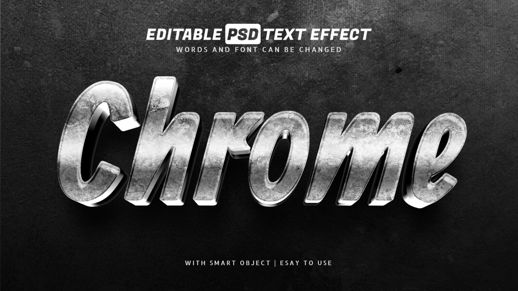Chrome 3d text effect editable psd