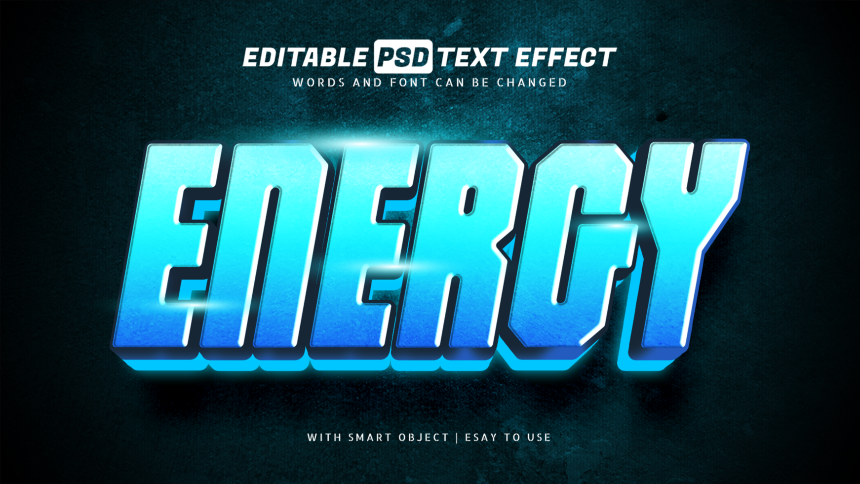 Blue energy glowing text effect psd