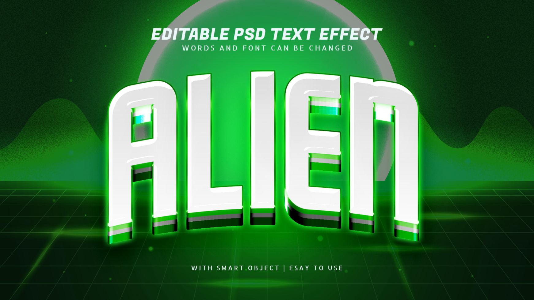 Green alien 3d text effect editable psd