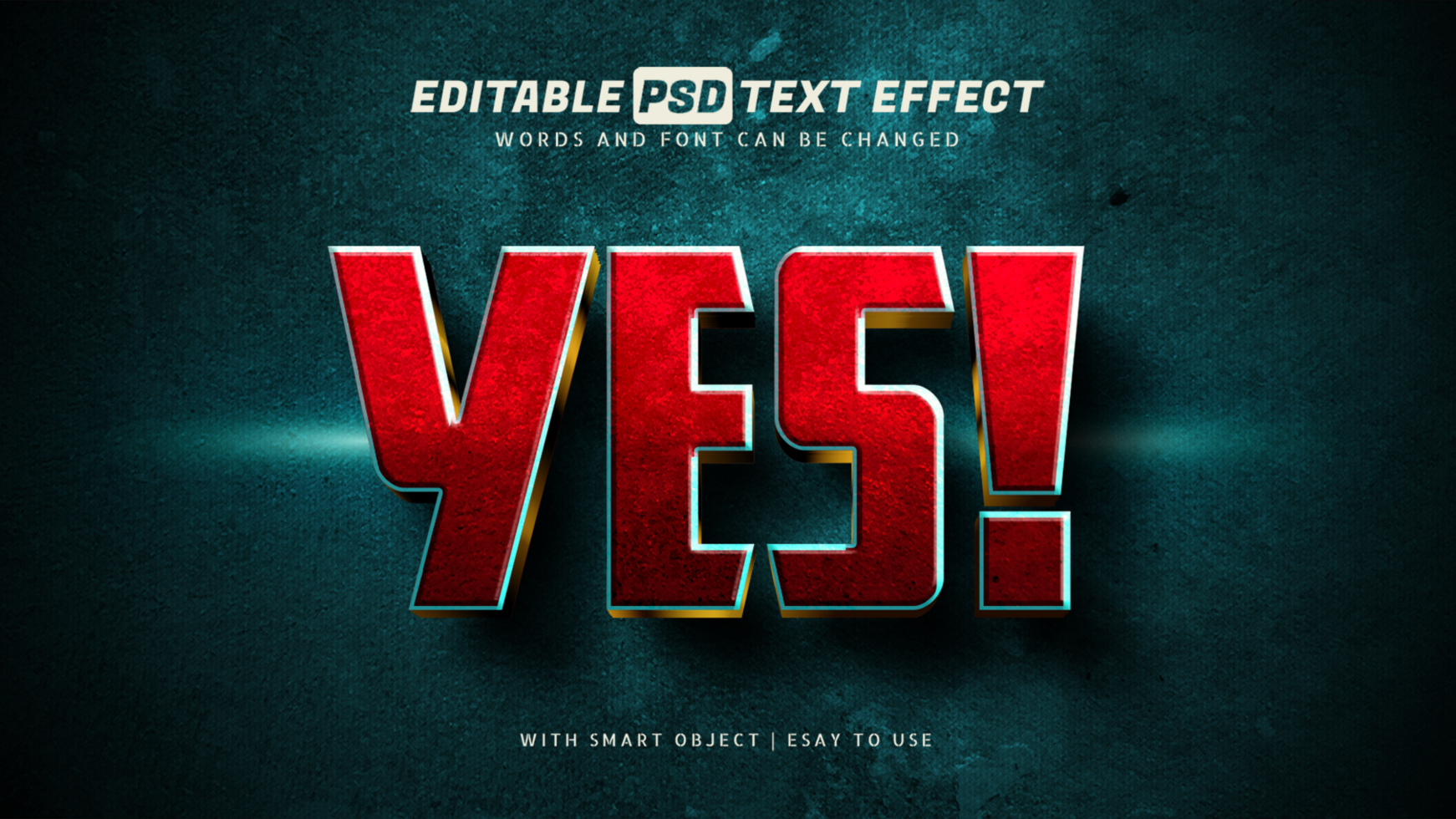Red yes text effect 3d style editable psd