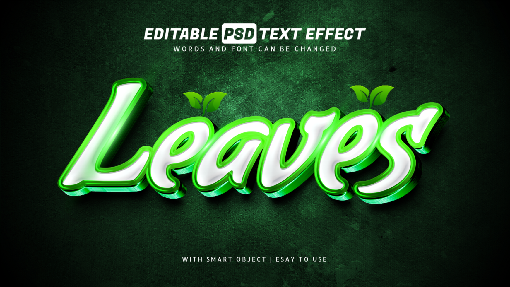 Green leaf 3d text effect editable psd