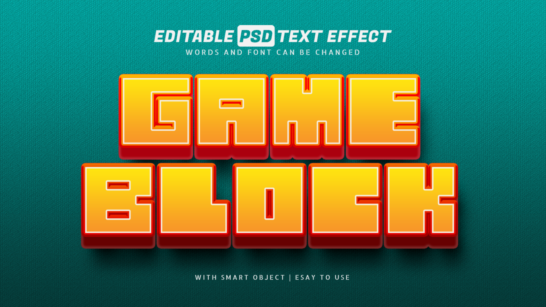 Game block 3d style text effect editable psd