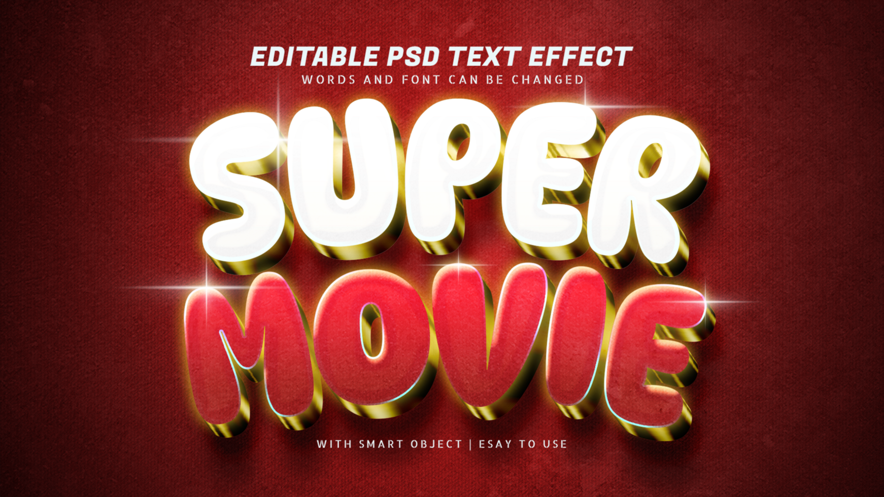 Super movie gold 3d text effect editable psd