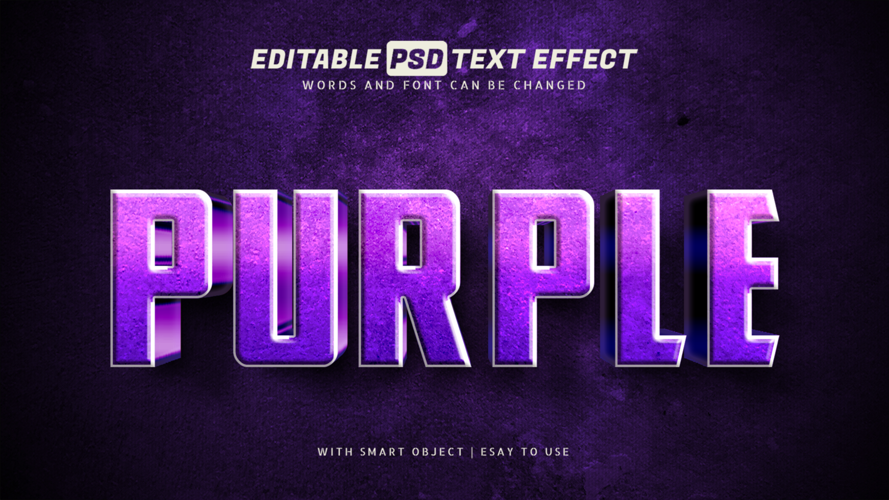 Purple text effect 3d style editable psd